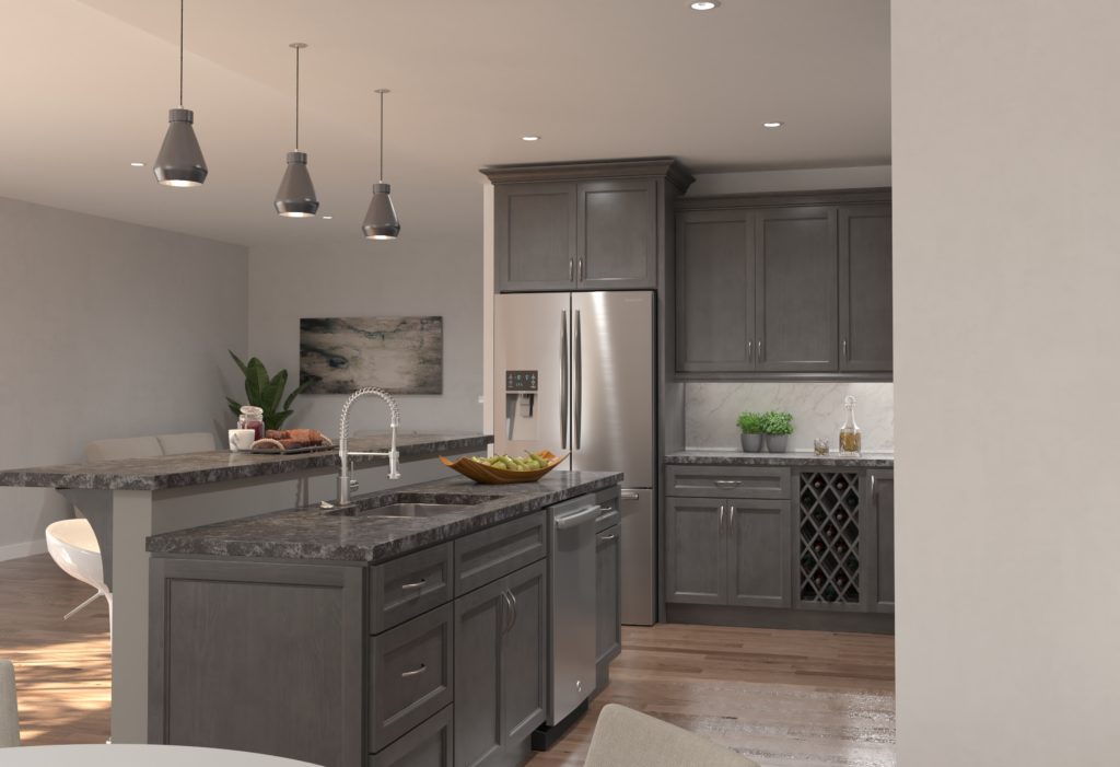 kitchen with pale olive wall and graphite cabinet